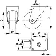 Stahlblech-Lenkrolle 125/37,5 mm, mit Anschraubplatte, mit Feststeller 'stop-fix', Rad mit Standard-Vollgummireifen, mit Stahlblech-Felge